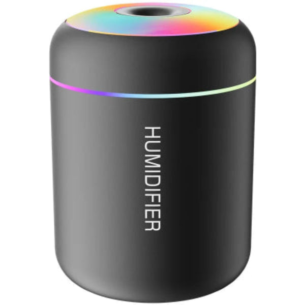 Aurel Shop mini air humidifier for bedroom in sleek black design with colorful LED light