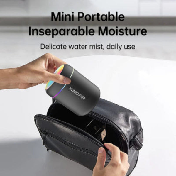 Mini air humidifier for bedroom with portable design and colorful LED features for daily use